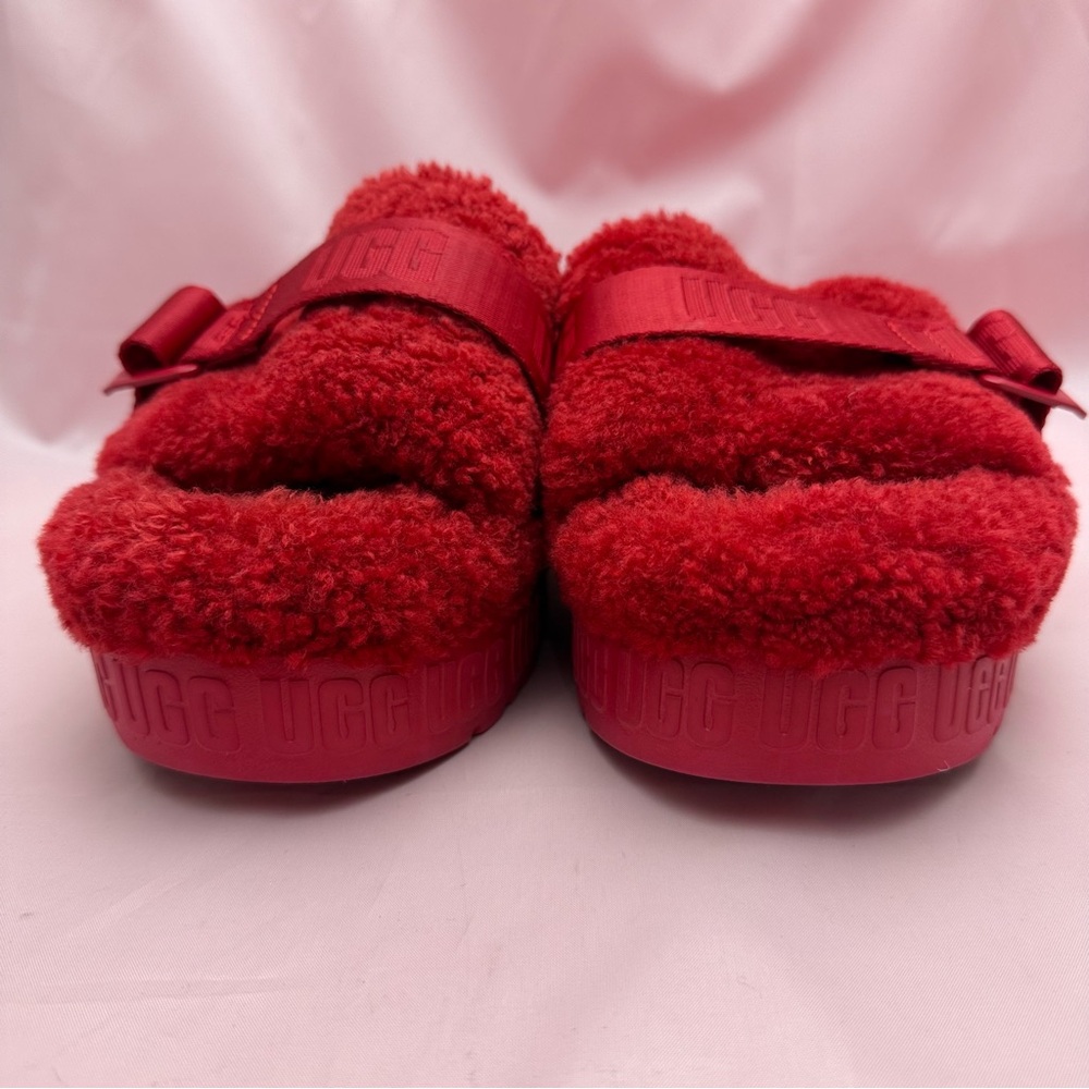 Red Fluffy Sheepskin Platform Slide Slippers Shoes Fluff Yeah Size 5 UGG 💕 - Picture 4 of 9